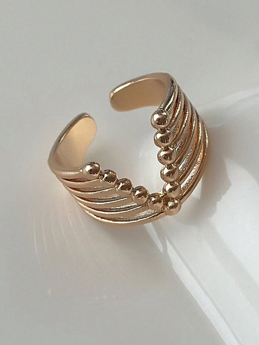 1 chiếc nhẫn rỗng V-Line thời trang phong cách Âu Mỹ, trang sức tối giản hình học phóng đại, phù hợp với cuộc sống hằng ngày - Vàng - Xem 1