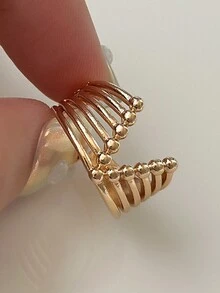 1 chiếc nhẫn rỗng V-Line thời trang phong cách Âu Mỹ, trang sức tối giản hình học phóng đại, phù hợp với cuộc sống hằng ngày - Vàng - Xem 2