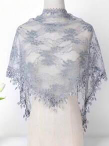 1 件女士纯色刺绣镂空蕾丝流苏三角围巾，时尚简约防晒头巾，优雅装饰披肩情人节