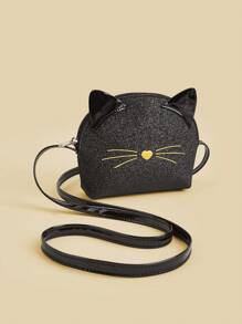 1pc Kids Glitter Sparkly Kitten Cute Cartoon Mini Shoulder Crossbody Bag Coin Purse, Suitable For Daily Use, Birthday Gift, Matching Outfit - A - View 4