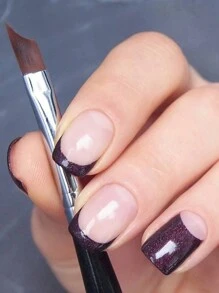 1pc/3pcs French Manicure/Tie Dye Black Nail Art Brush, Oblique Tip Nail Art Pen, Floral Painting Brush, French Curved Manicure Brush - Black - View 2