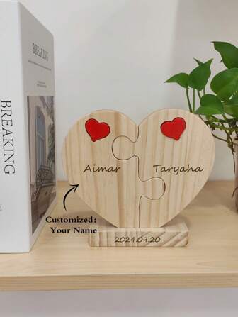 Decoración de madera personalizada en forma de corazón con rompecabezas que incluye 2 nombres + 1 fecha de aniversario grabados, regalo de acción de gracias, regalo del día de la madre, regalo de navidad, regalo del día de San Valentín, decoración acogedora para el hogar, decoración para ambiente festivo, decoración para fiestas, decoración de escritorio, decoración de sala de estudio