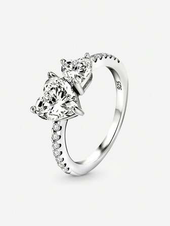 1pc Fashionable Shiny Double Heart Ring, Versatile Accessory For Women's Daily Outfit And Party, High-Quality Ring, Valentine's Day Gift