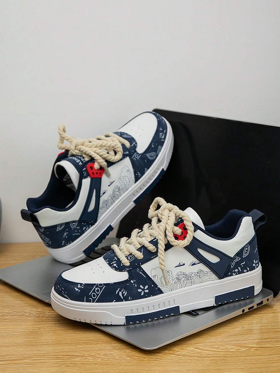 Giày thể thao nam họa tiết graffiti ngẫu nhiên cá nhân hóa nhiều màu sắc, giày trượt ván buộc dây cổ thấp đa năng ngoài trời phong cách trường học - Bách Lan - Xem 1