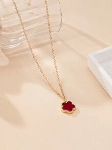 1 件时尚欧美风格奢华五叶草吊坠项链，适合女性日常佩戴