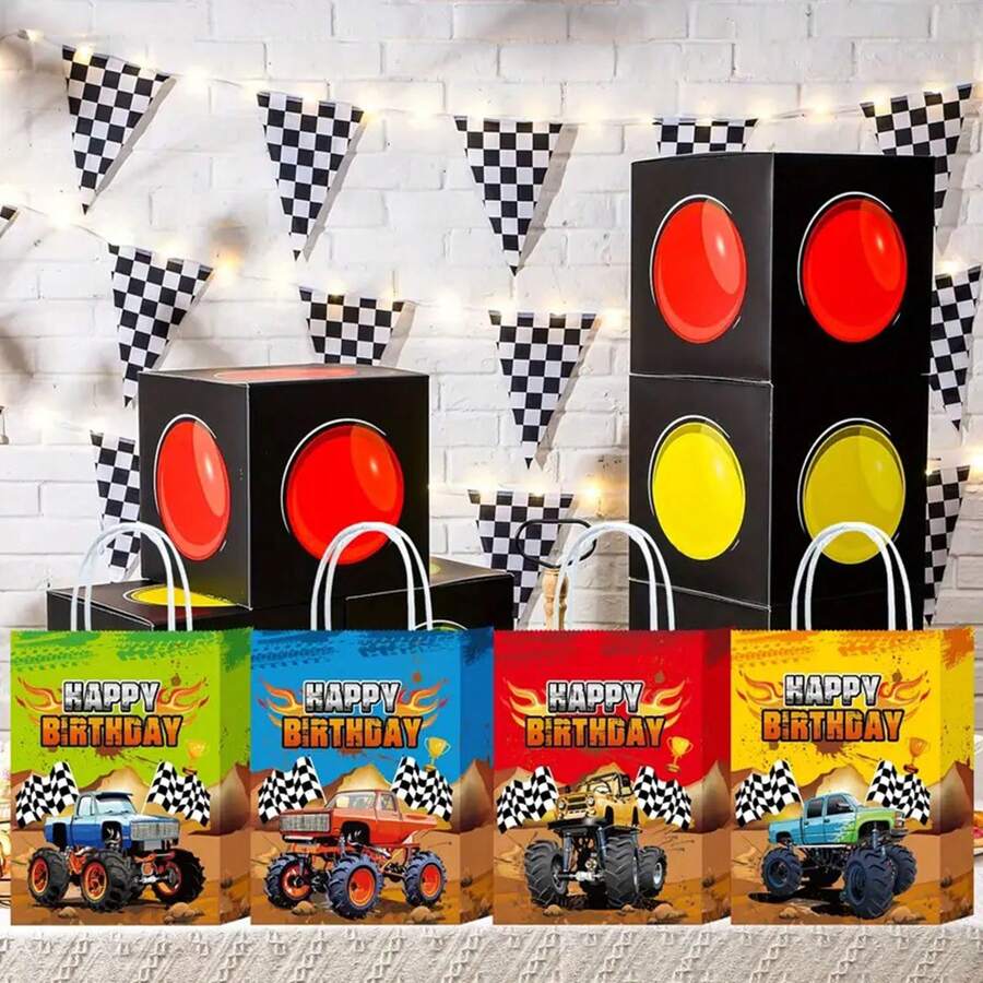 15Pcs Monster & Racing Theme Gift Bags Durable Paper Party Gift Bags