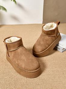 Botas de Neve para Mulheres para Uso Externo, Forro de Pele de Carneiro, Antiderrapante, Calçado Feminino com Sola Grossa, Bota Ankle com Puxador, Forrada Termicamente para Inverno