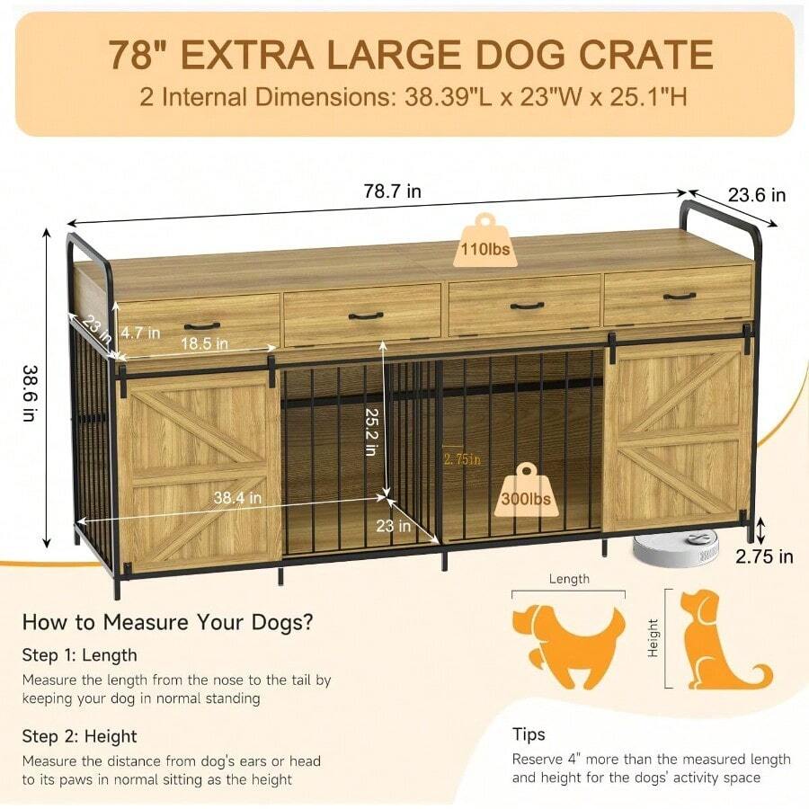 Extra Large Wooden Dog Crate Furniture Duty Cage Double Dog Kennel With