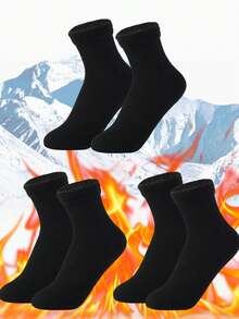 4 Pairs/Set: Black & White Rib Knit Long Slouch Socks & Solid Color Warm Ski Socks For Winter Outdoor Sports - Insulation - Multicolor - View 10