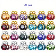 24/48 Pcs Small Birthstone Charms Round Rhinestone Charms Birthstone Pendant Charms Dangle Pendants With Rings Jewelry Making Supplies - Multicolor - View 3