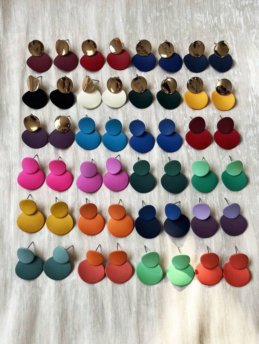 Fashion Geometric Earrings, Lightweight Luxury Style Rubber Painted Ear Studs, Multi-Color Earrings For Women - Wafer - View 1