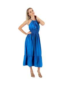 Vestido de Mezclilla con Tirantes.  Ajustable en Cintura - Azul - Ver 1