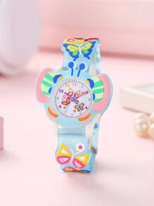多色 3D 最新儿童卡通蝴蝶设计硅胶表带学生腕表 - 藍色 - 查看 6