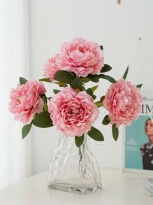 1pc High Quality 5-Headed Peony Artificial Flower, Fake Flowers Decor For Living Room, Tabletop Decoration, Valentine Day, Gift Gifts Birthday Graduation