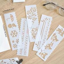 Pack Of 8 PP Letter Templates, Reusable Hollow Letter Wipe Sheets With Lace, Leaves, Cars, Weather, Animal Designs For DIY Journaling And Crafting - 2x7 Inch Painting Template Set Back To School,Back To School,School Supplies