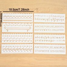 Pack Of 8 PP Letter Templates, Reusable Hollow Letter Wipe Sheets With Lace, Leaves, Cars, Weather, Animal Designs For DIY Journaling And Crafting - 2x7 Inch Painting Template Set Back To School,Back To School,School Supplies