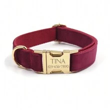 1 件个性化狗项圈天鹅绒，雕刻定制姓名电话号码 ID 标签，柔软舒适可调节项圈，适合小型中型大型犬圣诞节、假期氛围、宠物用品、定制宠物项圈、牵引绳和背带
