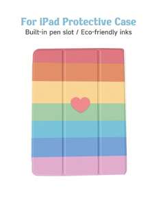 1pc Colorblock Heart Pattern Flat Protective Case, Compatible With IPad 10.2 Inch, Compatible With IPad Pro 11 2021/2020/10th Gen, Compatible With IPad Mini 4/5/6, Compatible With Samsung Galaxy Tab A8 10.5 Inch 2022, Compatible With Huawei Matepad 10.4/Tab, Compatible With Xiaomi, Pencil Slot, Auto Sleep/Wake Support