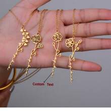 Dây chuyền mặt hoa sinh nhật tháng 12 bằng thép không gỉ tối giản tùy chỉnh, Quà tặng kỷ niệm sinh nhật - Vàng - Xem 1