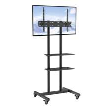 Mobile TV Stand, Mobile TV Cart For 32 To 70 Inch TVs, Height Adjustable Portable TV Stand With Wheels, Double Tray For Audio-Visual Devices, Rolling TV Stand With Mount For Bedroom, Living Room - 黑色 - 查看 9