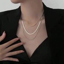 Roestvrijstalen 3-laags stapelbare ketting, unisex ins-stijl slangenbotketting nekaccessoires