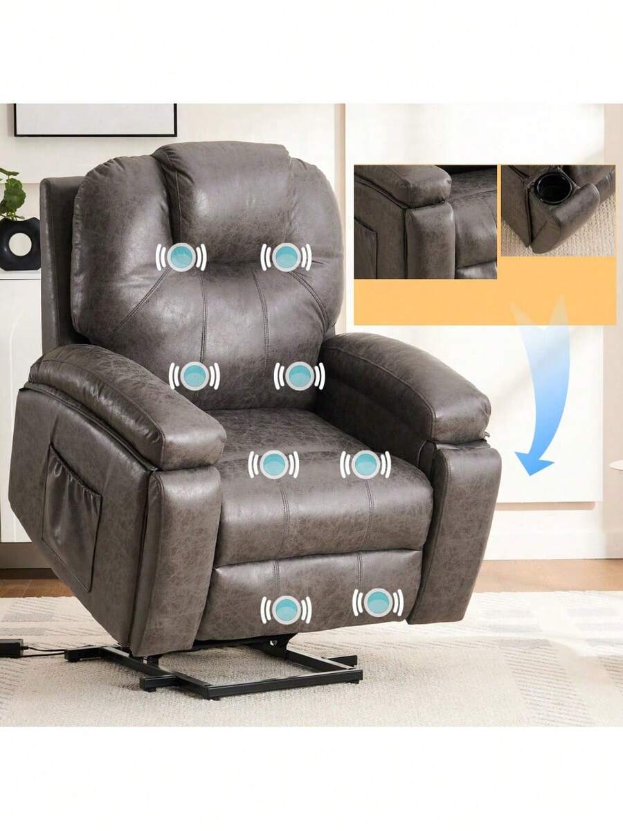 Power Lift Recliner Chair With Massage For Elderly, Overstuffed Wide