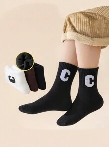 4 đôi tất vải bông dày cho trẻ em, tất thể thao ấm áp họa tiết hoạt hình cho bé gái có thiết kế chữ C, thích hợp để mặc hàng ngày vào mùa thu/đông - Nhiều màu - Xem 3