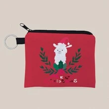 1 件羊驼图案小钱包，拉链小容量便携式多功能零钱包，圣诞糖果袋，适合女士和女孩 - 紅色 - 查看 1