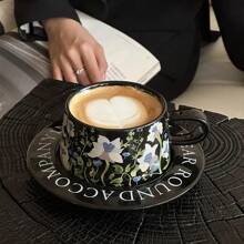 1 套复古油画铃兰咖啡杯和碟子 - 手绘拿铁杯套装 - 原创陶瓷饮具 - 送给咖啡爱好者的独特礼物 - 优雅而艺术的家居装饰 - 非常适合特殊场合和日常使用 - 彩色 - 查看 5