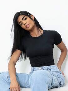 Moderna & Slim KIT 2: Women's Baby Tee - Slim Fit Short Sleeve Blouse - 1 黑色和 1 黃色 - 查看 2