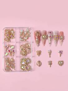 1box Cute And Sweet Pink Butterfly Heart Rhinestones Nail Jewelry Sets - Nail Art Jewelry Sets And Nail Technique Supplies That Nail Artists Must Have For Women And Girls Diy Glamorous Nail Art Decorations, Explore The Charm Of Nails
