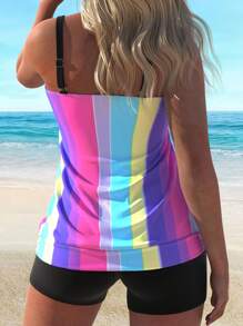 Colored Stripes For Ladies In Large Tankinis - Màu Hồng Tươi - Xem 2