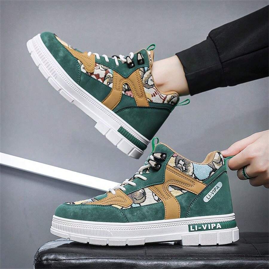 2024 New MidTop Skateboard Shoes For Men, Thick Sole AntiSlip Sports