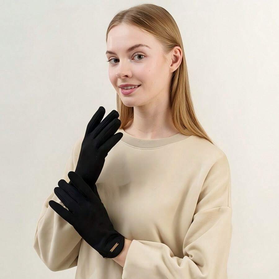 1 双男女通用长款羊毛触屏手套，设计简约时尚，适合骑行，保暖修身，适合秋冬季 - 黑色 - 查看 1