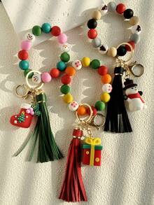 1 Vòng đeo tay silicon chủ đề Giáng sinh có hình người tuyết, tất Giáng sinh, móc khóa tua rua PU, quà tặng năm mới cho giáo viên, mẹ và bạn bè - Nhiều màu - Xem 6