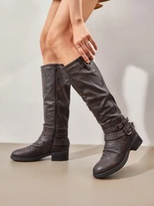 Women'S Camel Fur Lined Knee High Riding Boots Wide Calf - 鏽棕色 - 查看 3