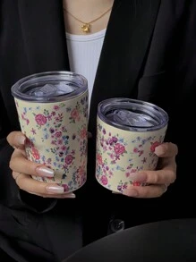 1 bình nước họa tiết hoa nhiều màu 350ml/11,8oz hoặc 280ml/9,47oz, cốc cà phê/du lịch bằng thép không gỉ hai lớp, cốc cách nhiệt, đồ dùng học tập, sử dụng khi đi du lịch và ngoài trời, quà tặng ngày lễ - Nhiều màu - Xem 3