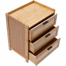 HOHOBLA LOYALHEARTDY-BTG 3 Drawer Nightstand, Side Table With 3 Rattan Drawers, Bamboo Sofa Side Table Bedside Table For Small Spaces, Bedroom, Living Room - 木材顏色 - 查看 6