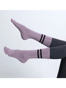1 Pair Solid Striped Silicone Non-Slip Soft Breathable Casual Sports Style Five-Toe Socks, Suitable For Women Athletic Wear, For Gym, Fall - Multicolor - View 8