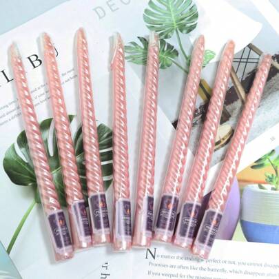 1 Box Of 4pcs/2 Boxes Of 8pcs Pink Spiral Candles, 10inch & 20cm Spiral Taper Candles, 2cm Base Diameter, 8 Hours Burning Time, Spiral Metal Taper Candles, Dripless Taper Candles, Suitable For Dinner, Party, Wedding Decoration