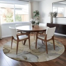 HomeRoots 8' Round Brown Round Abstract Washable Non Skid Indoor Outdoor Area Rug