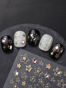 2 件装金色银色星星 5D 粉色透明水钻指甲贴纸 适合女士和女孩 奢华指甲装饰 - 彩色 - 查看 3