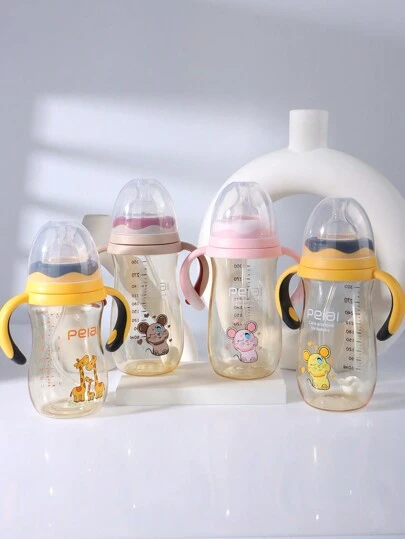 1pc Baby Cute Mouse & Giraffe PPSU Material Bottle With Handle, Suitable For Babies 3 Months+