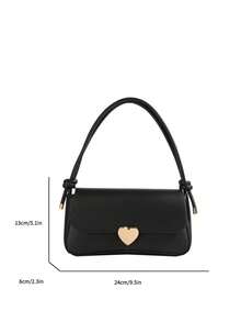 Simple And Fashionable Retro Solid Color Casual Small Square Bag, Textured Love Casual Shoulder Bag, Armpit Bag, Women's Bag - Black - View 4