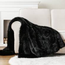 Luxury Fluffy Black Fur Throw Blanket, Soft Cozy Faux Fur Blanket For Couch Sofa Bed, Plush Warm Fuzzy Throws With Long Pile, Home Decor - 黑色 - 查看 3