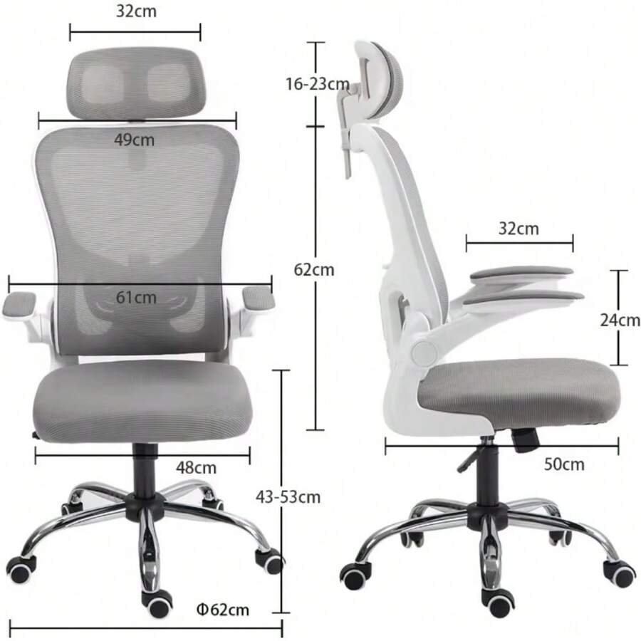 Ergonomic Office Chair High Back Mesh Back Adjustable Headrest FlipUp