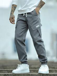Casual Men Loose Fit Outdoor Cargo Pants, Spring & Autumn - Grey - View 1