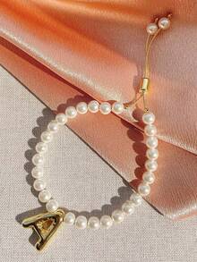 1 chiếc vòng tay nữ mạ vàng 18K sáng bóng, hạt vỏ trai giả, dây chuyền điều chỉnh hình bóng bay, quà tặng trang sức cho phụ nữ - Vàng - Xem 6