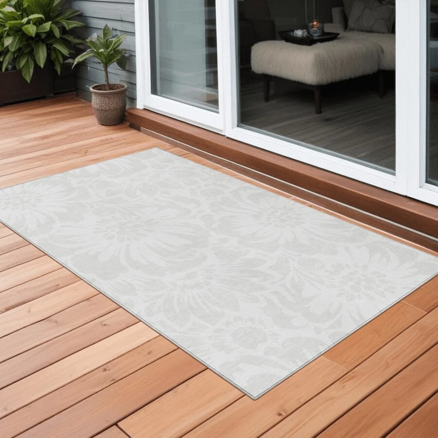 3' X 4' Ivory Floral Washable Non Skid Indoor Outdoor Area Rug - 象牙 - 查看 1