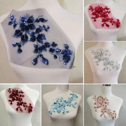 1 件亮片蕾丝花卉刺绣贴花贴花、服装和服饰装饰